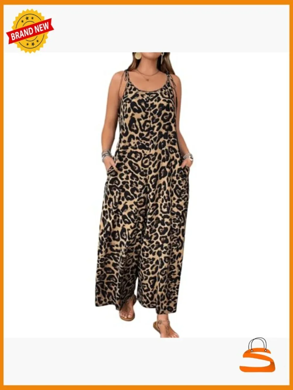 Womens Spaghetti Strap Jumpsuit Wide Leg Romper Casual Loose Fit